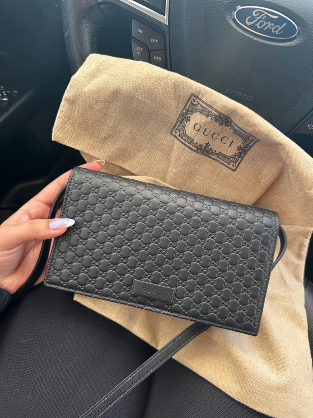 Gucci Black Embossed GG Leather Crossbody Wallet